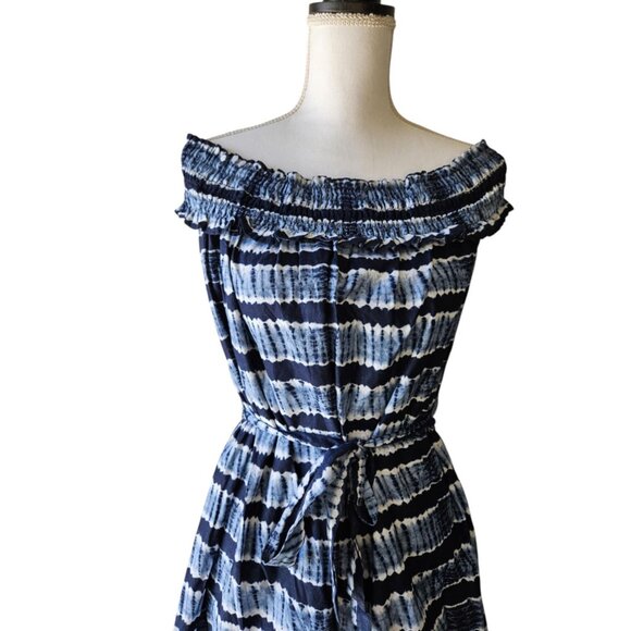 NWT Michael Kors Women's Striped Off-Shoulder Chambray Maxi Dress - Picture 4 of 6